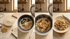 余った福豆で香ばしく！炊飯器に入れて炊くだけの簡単おこわ（大葉仕上げ）