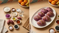 ホームベーカリーで簡単:ほくほく焼き芋を包む「焼き芋パン」(紫いも生地)