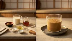 豆乳で軽やかに仕上がる、とろけるほうじ茶ムース—寒天で分離しにくい作り方