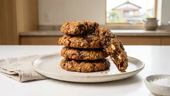 混ぜて焼くだけ：卵・乳なしでもザクザク食感のチョコアーモンドオートミールクッキー