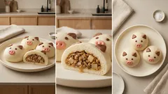 蒸し器でふっくら、ふんわり&もっちりのヴィーガン肉まん(顔つきブタまん)レシピ