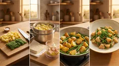 蒸して焼くじゃがいもが香ばしい：いんげんと梅味噌ソイマヨのさっぱり和え副菜