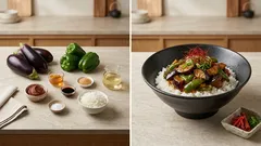 赤味噌の甘辛だれでさっと完成。茄子とピーマンの味噌炒め丼レシピ