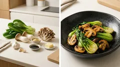 フライパンひとつで香ばしく:チンゲン菜ときのこのバター醤油炒め