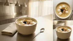 栗の甘酒で作る「黄色い栗汁粉」—白玉もちもち、体にやさしい和デザート