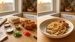 包丁いらずで満足感◎いなり用油揚げで作る「きつね焼きうどん」