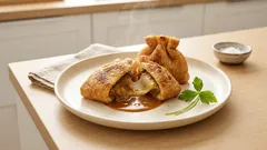 外はカリッと中はとろ〜り。フライパンで焼くだけ「キーマカレー入り餅巾着」レシピ