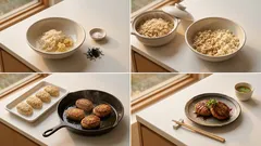 粉なしでもしっとりまとまる:タカキビとおからのハンバーグ(れんこんつなぎ)