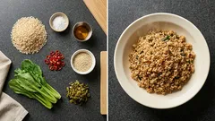 調味料ほぼなしで味が決まる:野沢菜×発芽玄米のシンプルチャーハン